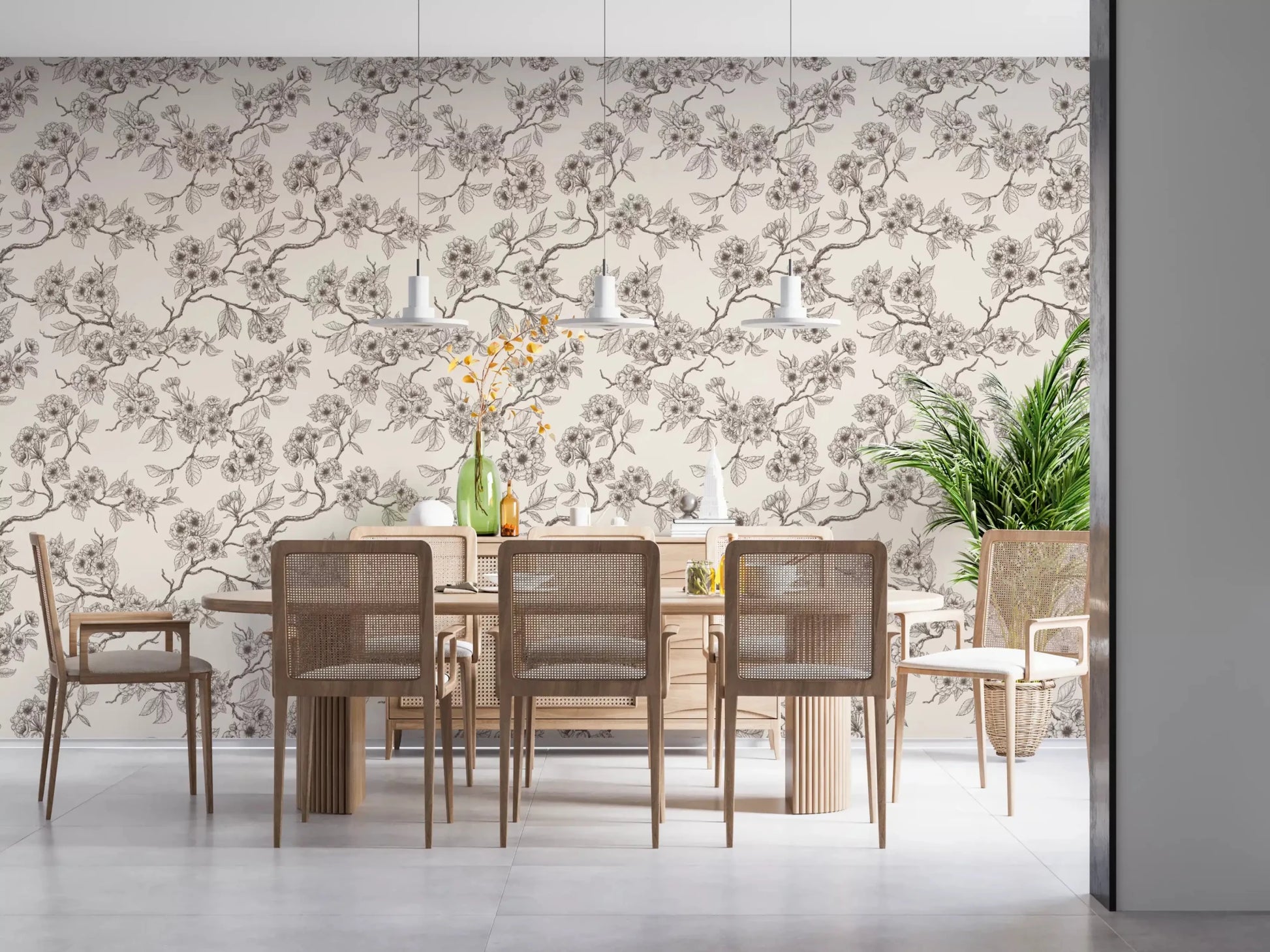 Blue floral branches spread across Chery Blossom Branches wallpaper softly, GD9275