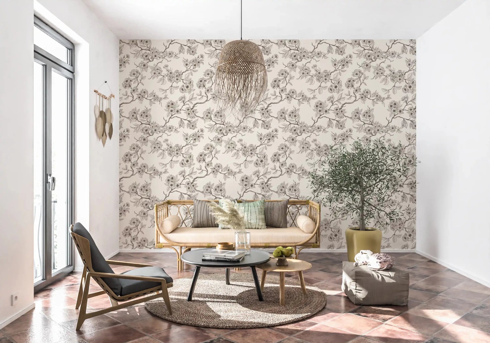 Office space with Chery Blossom Branches wallpaper on an off white base, GD9275