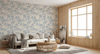 Chery blossom branches in blue and off white Wallpaper⁠GD9204