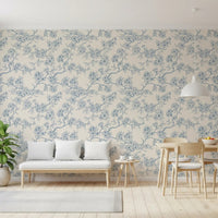Chery blossom branches in blue and off white Wallpaper⁠GD9204