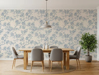 Chery blossom branches in blue and off white Wallpaper⁠GD9204