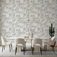 Chery blossom branches in blue and off white Wallpaper⁠GD9204