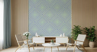 Chevron Dreams serene graphic mural, dynamic abstract structure.