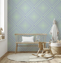 Chevron Dreams minimalist pattern mural, crisscrossing line design.