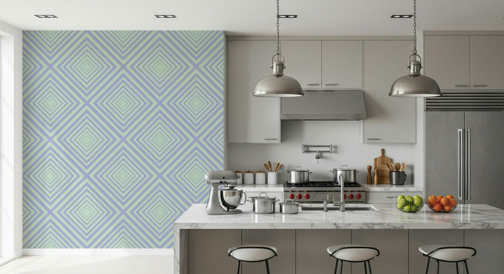 Chevron Dreams geometric abstract wall mural, pastel purple color., GD6854