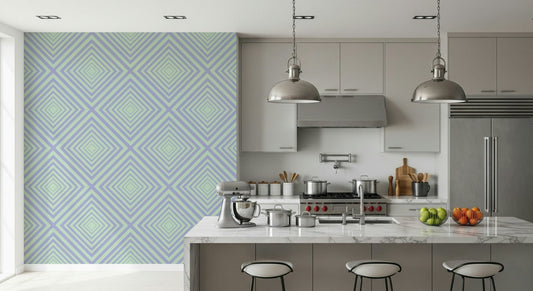Chevron Dreams geometric abstract wall mural, pastel purple color.
