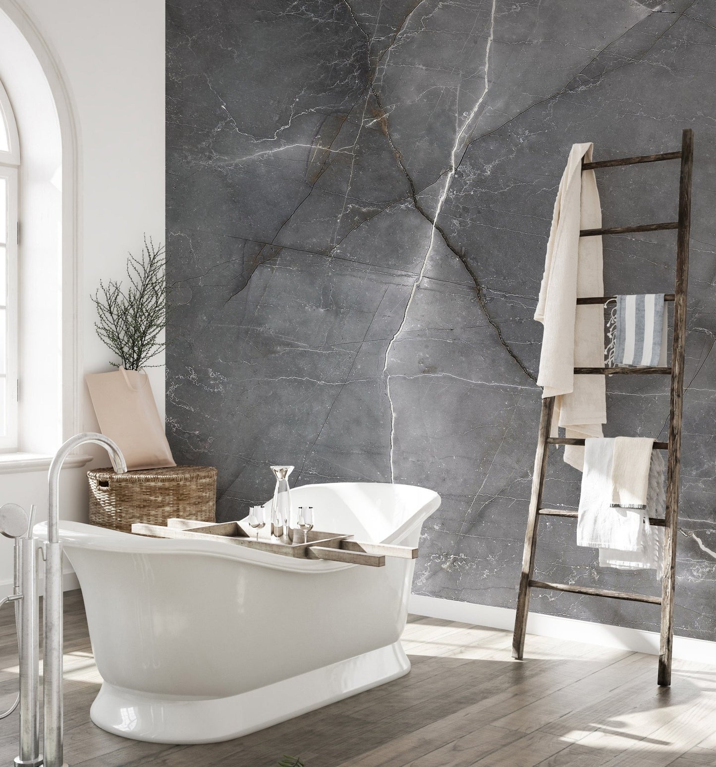 Modern dark marble-pattern wall mural for bathroom
