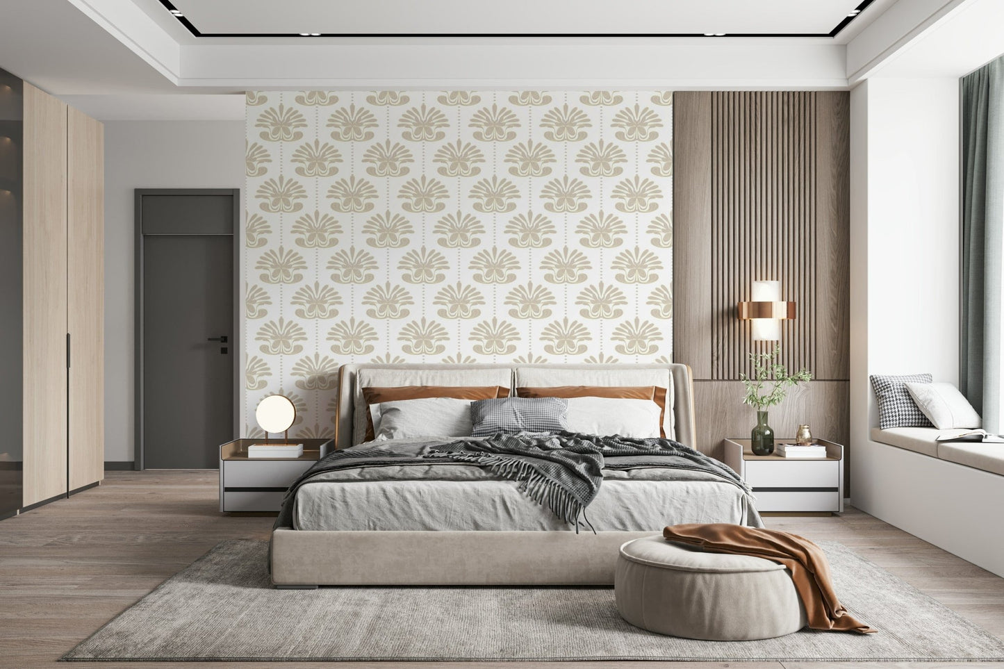 Elegant black and white wallpaper for walls using Chic Floral Symmetry Wallpaper.