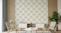 Geometric floral motifs in the Chic Floral Symmetry Wallpaper mural.