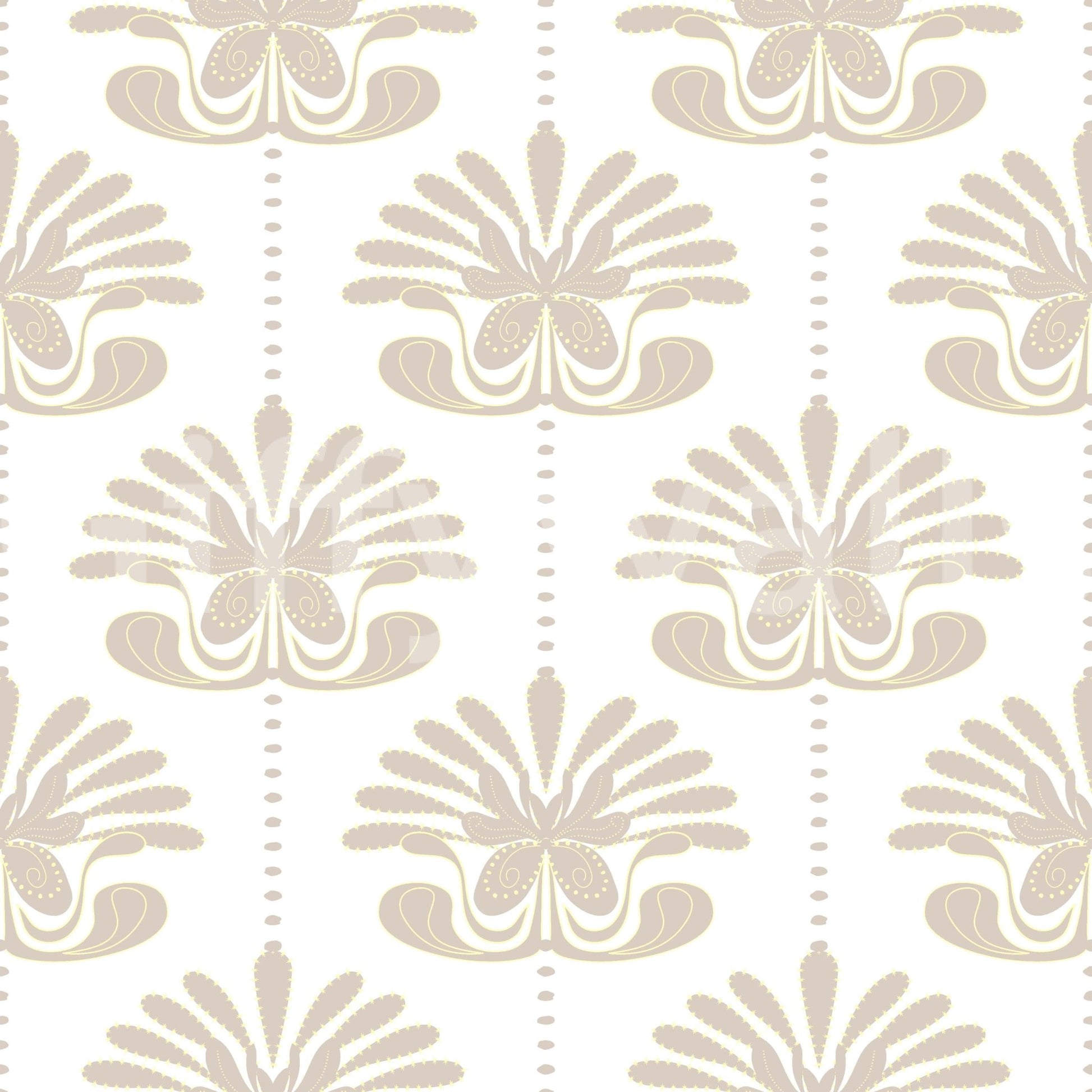 Graphic botanical print of the Chic Floral Symmetry Wallpaper feature wall.