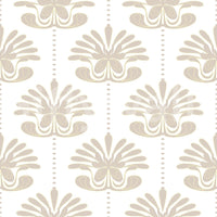 Graphic botanical print of the Chic Floral Symmetry Wallpaper feature wall.