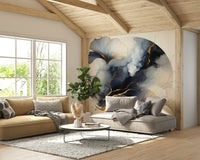 Ginkgo leaf mural with celestial metallic details.

