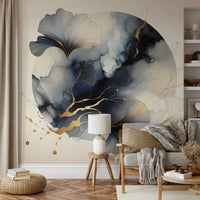 Minimalist wallpaper with ginkgo and moon motifs.

