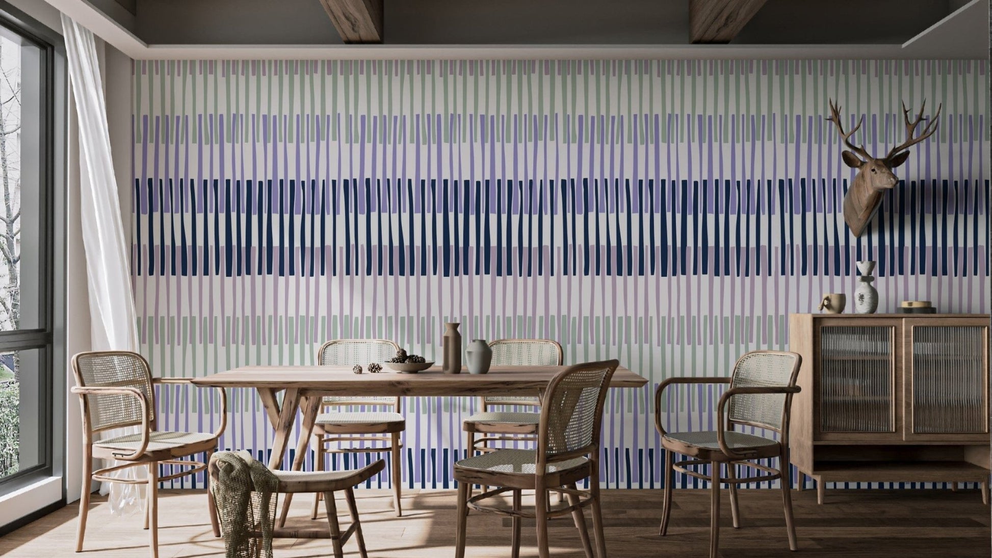 Chic Lilac Serenade Stripes Wallpaper Mural
