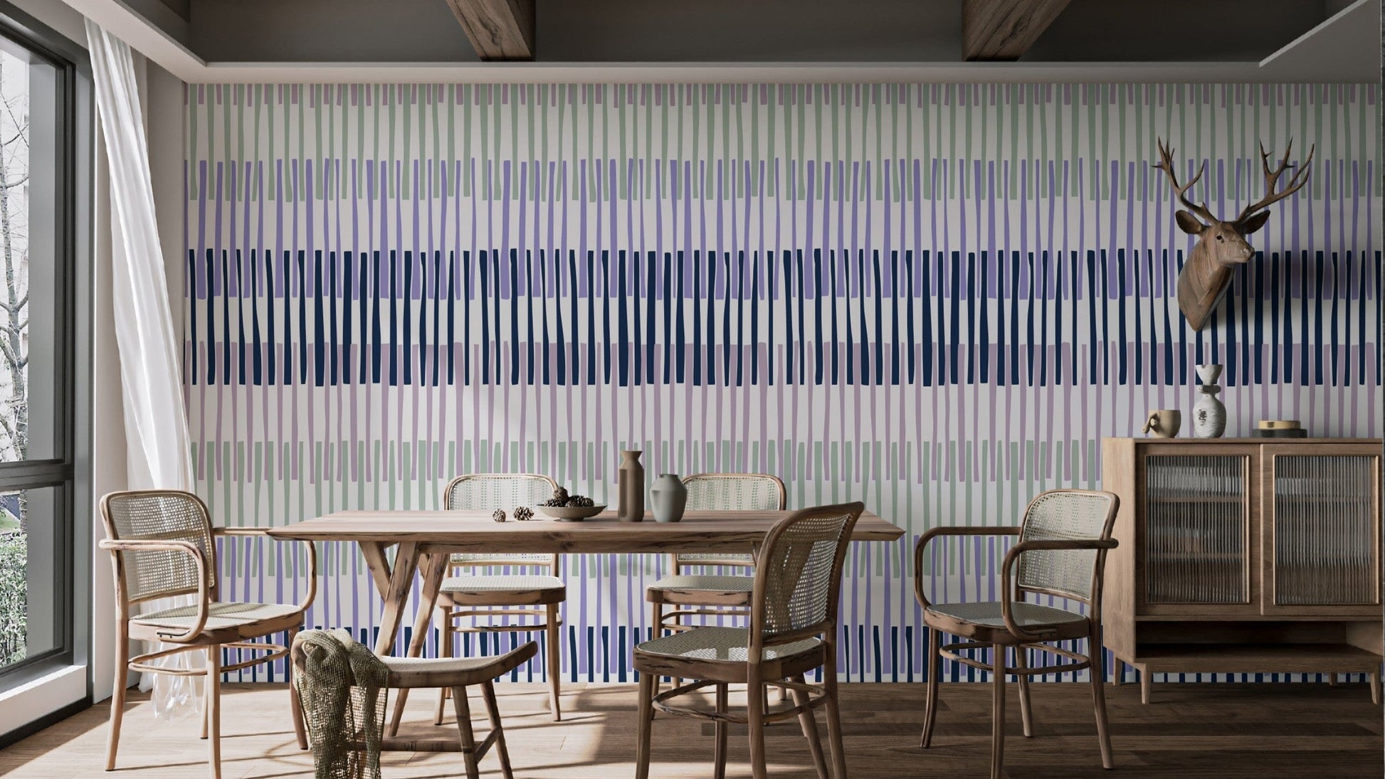Chic Lilac Serenade Stripes Wallpaper Mural
