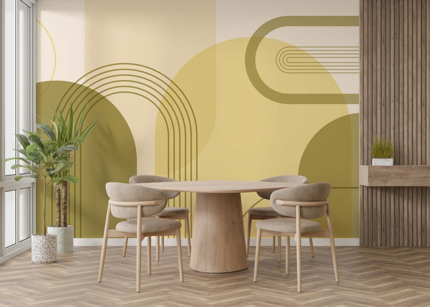 Retro style wall mural in yellow

