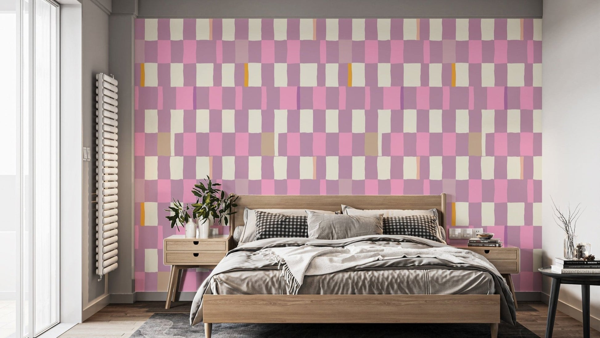 Minimalist wallpaper showcasing a chic mosaic checkerboard pattern.
