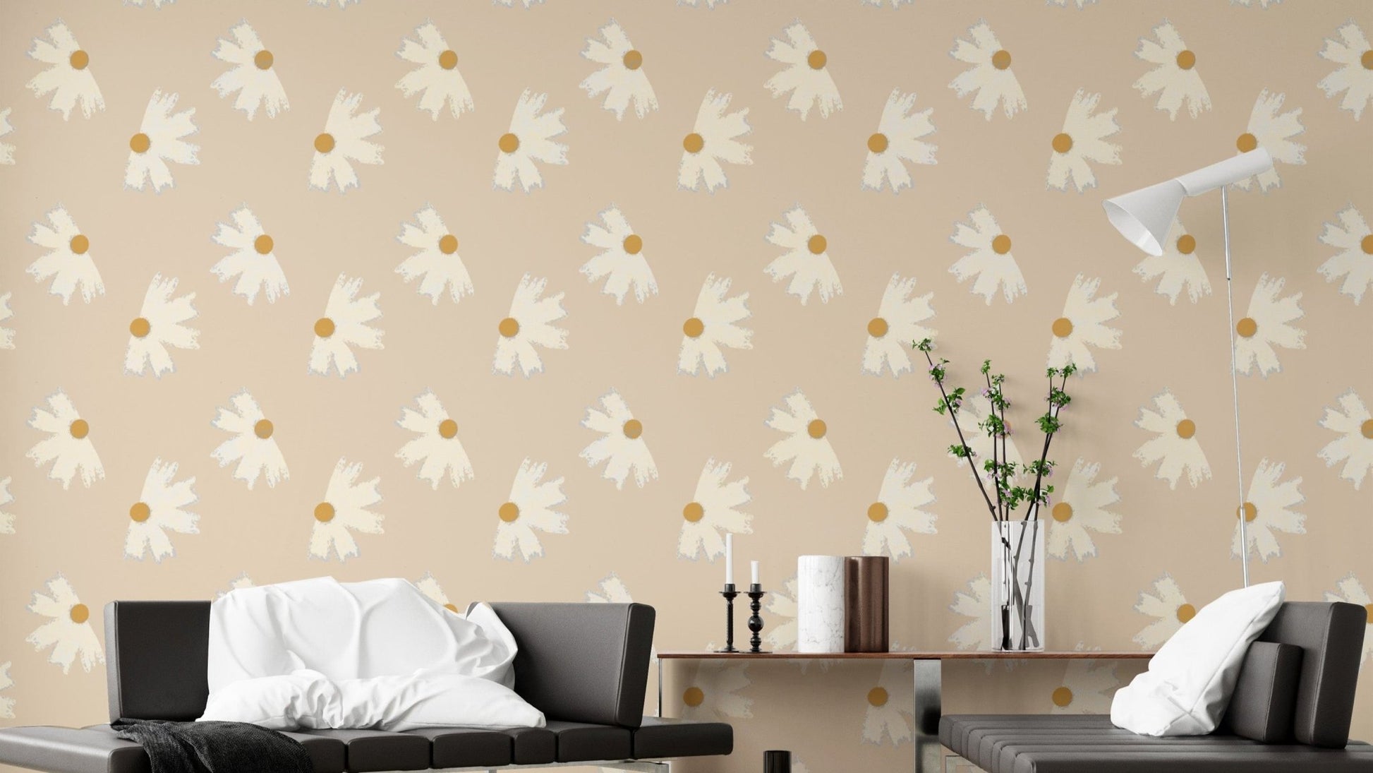 Marigold Pearl Flower Wallpaper for home decor

