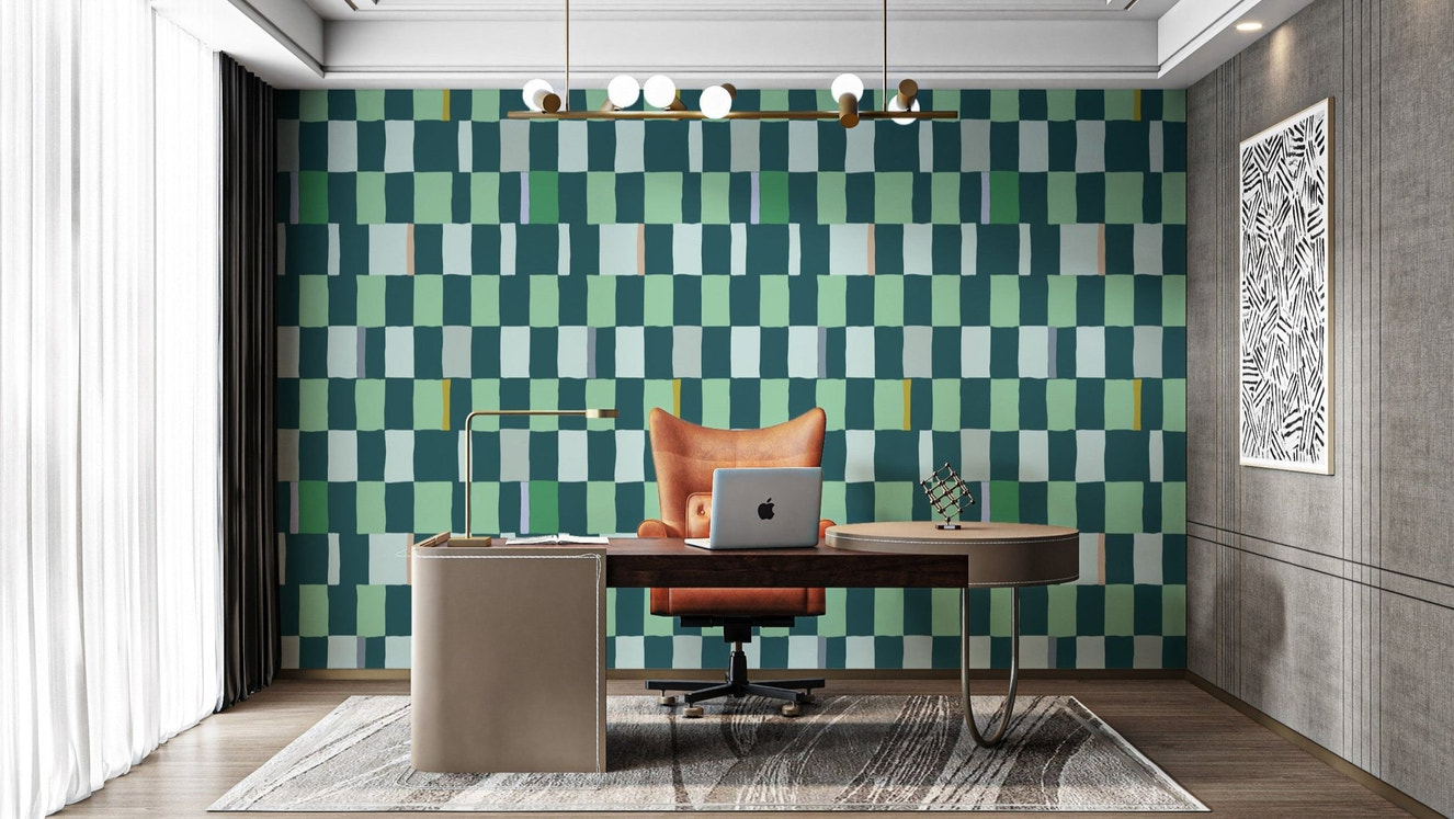 Modern wallpaper featuring a colorful summer checkered pattern.

