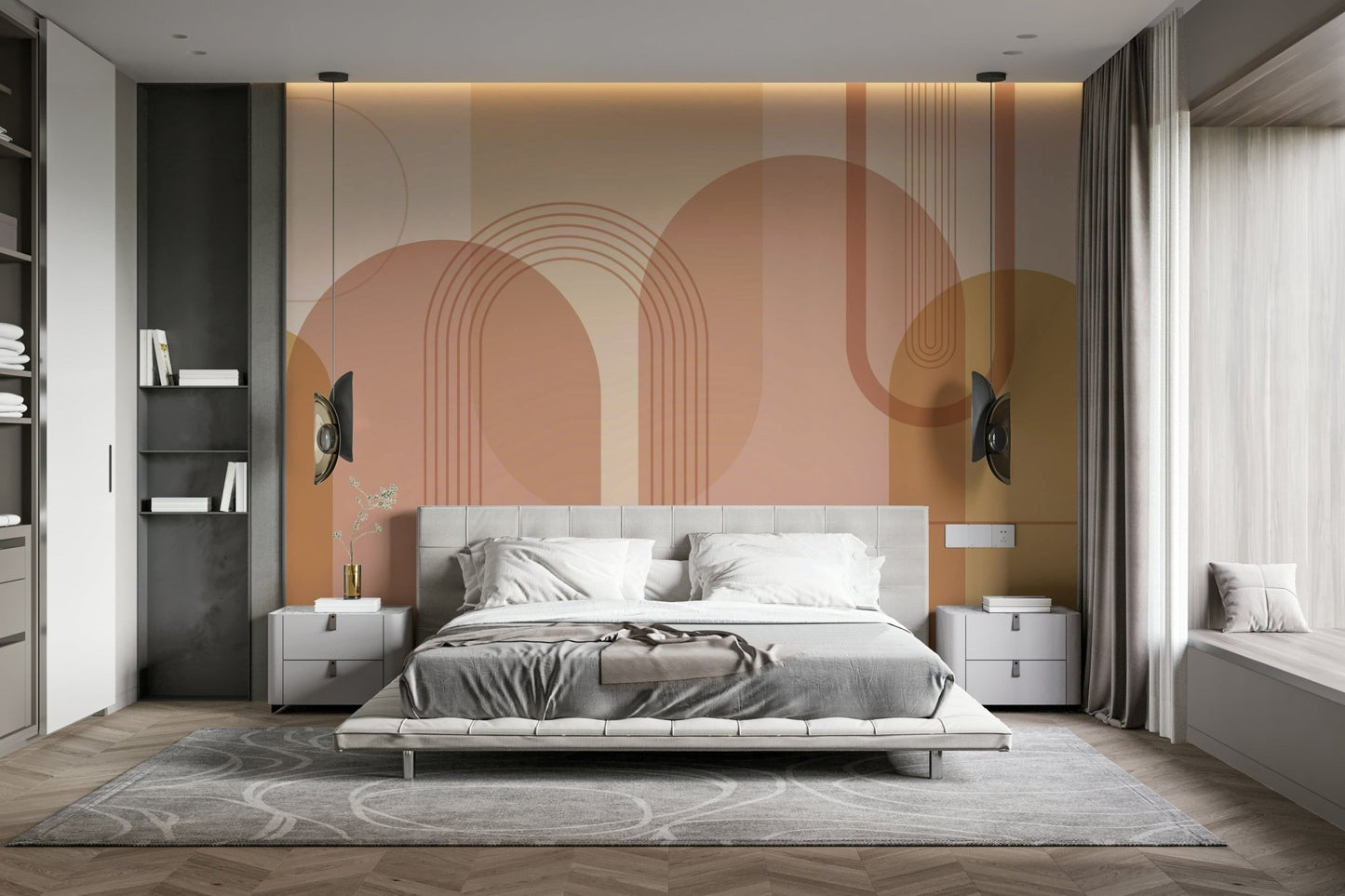 Warm tone curved wall mural

