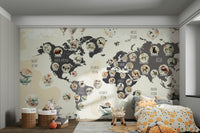 A high-angle view of the wall mural in a large space.

