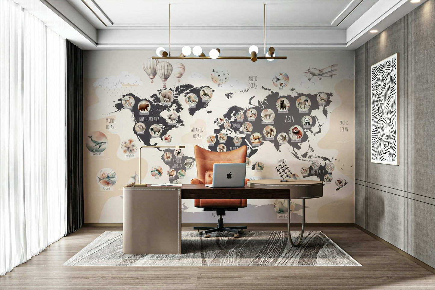 The peel and stick wallpaper on a smooth wall surface.

