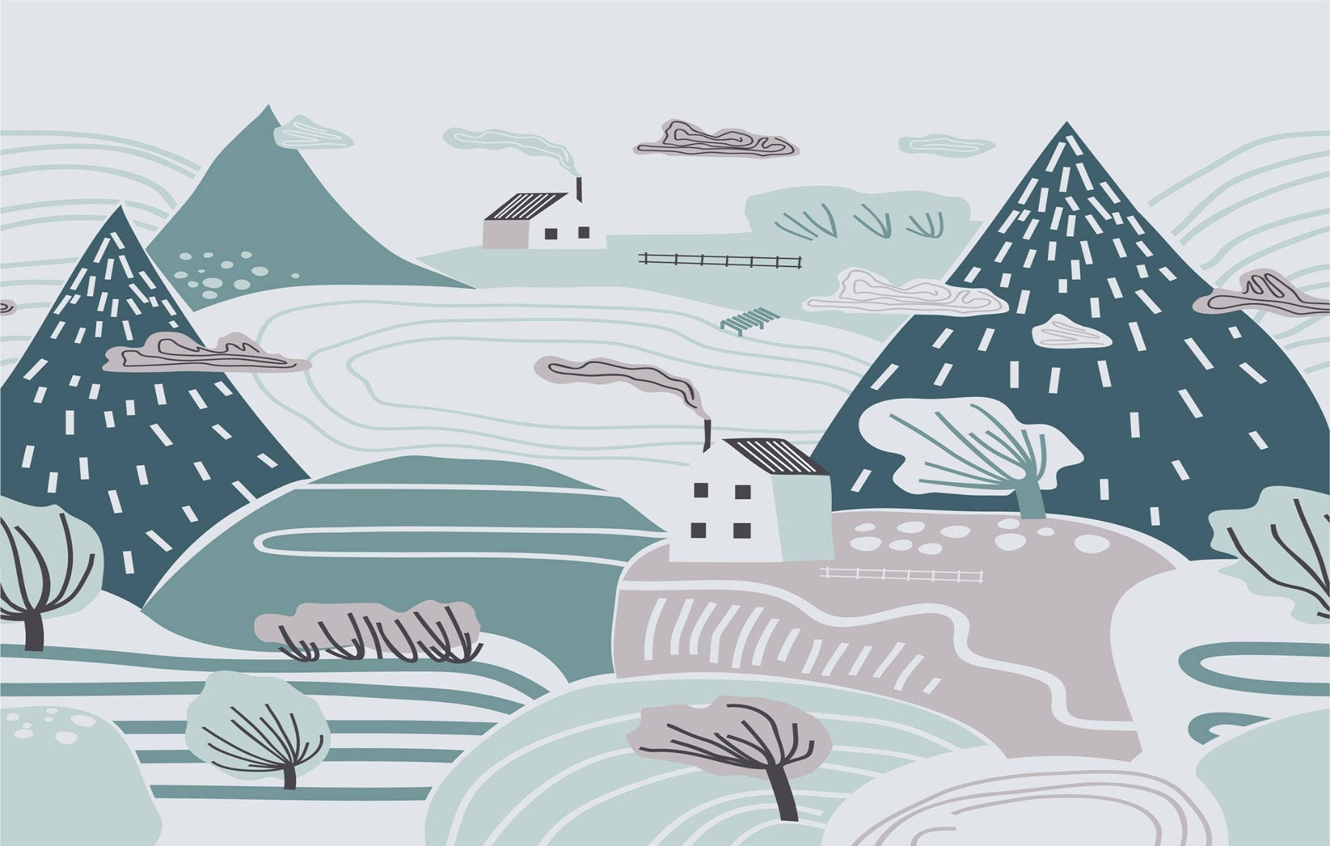 Kids’ Room Cloudy Winter Wallpaper Mural