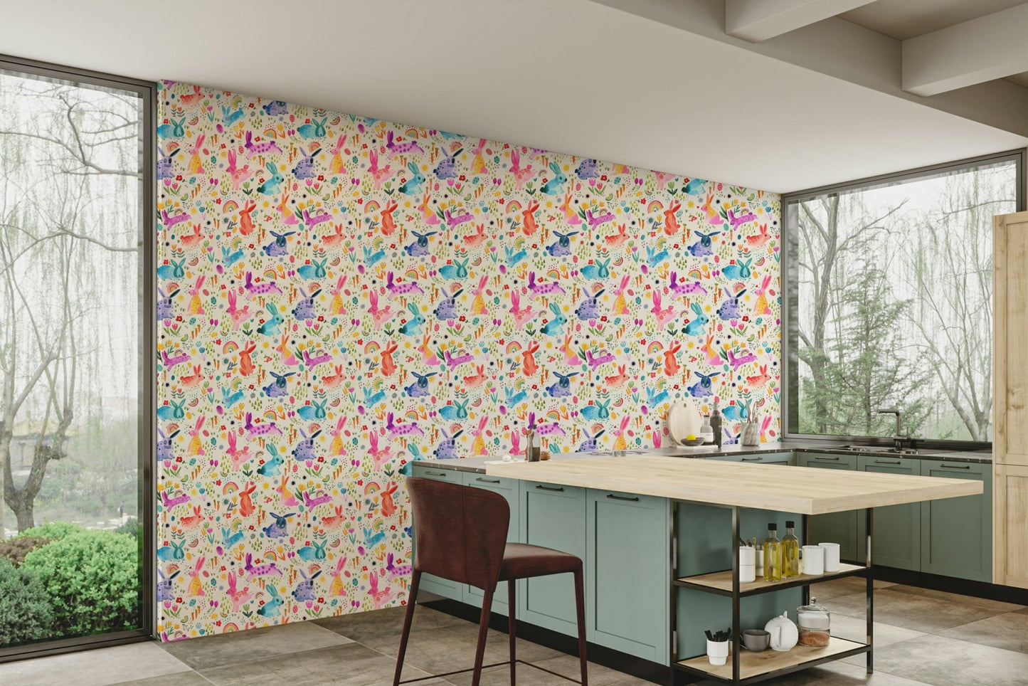 Hand-painted rabbit pattern

