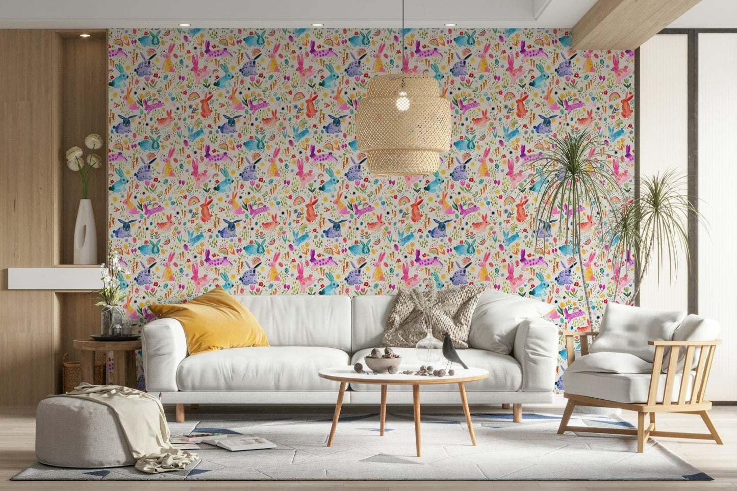 Colorful bunny wall mural

