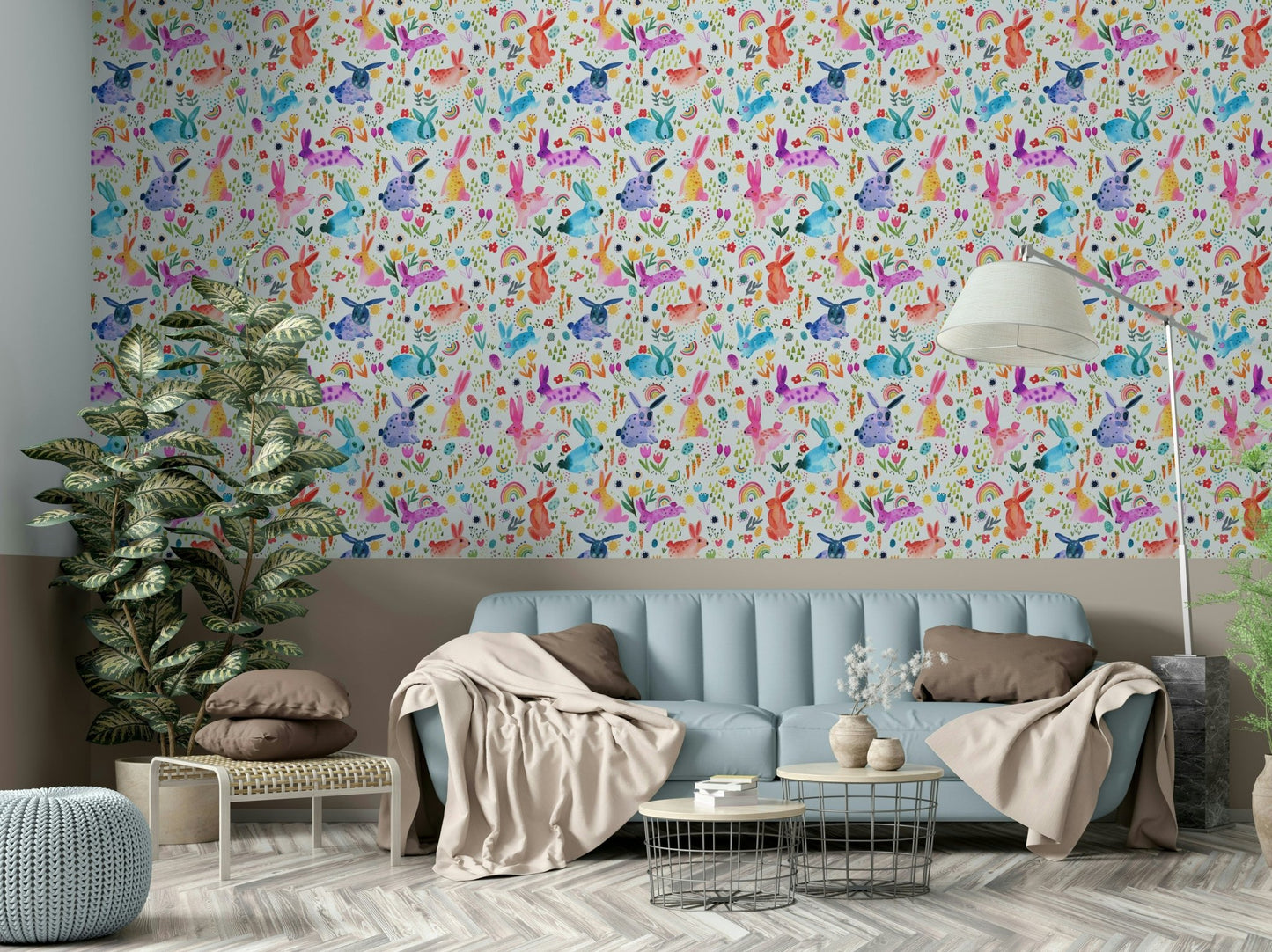 Rabbit and flowers wall print

