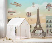 Children Room Eiffel Tower City Wallpaper Mural - Giffywalls