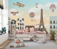 Children Room Eiffel Tower City Wallpaper Mural - Giffywalls