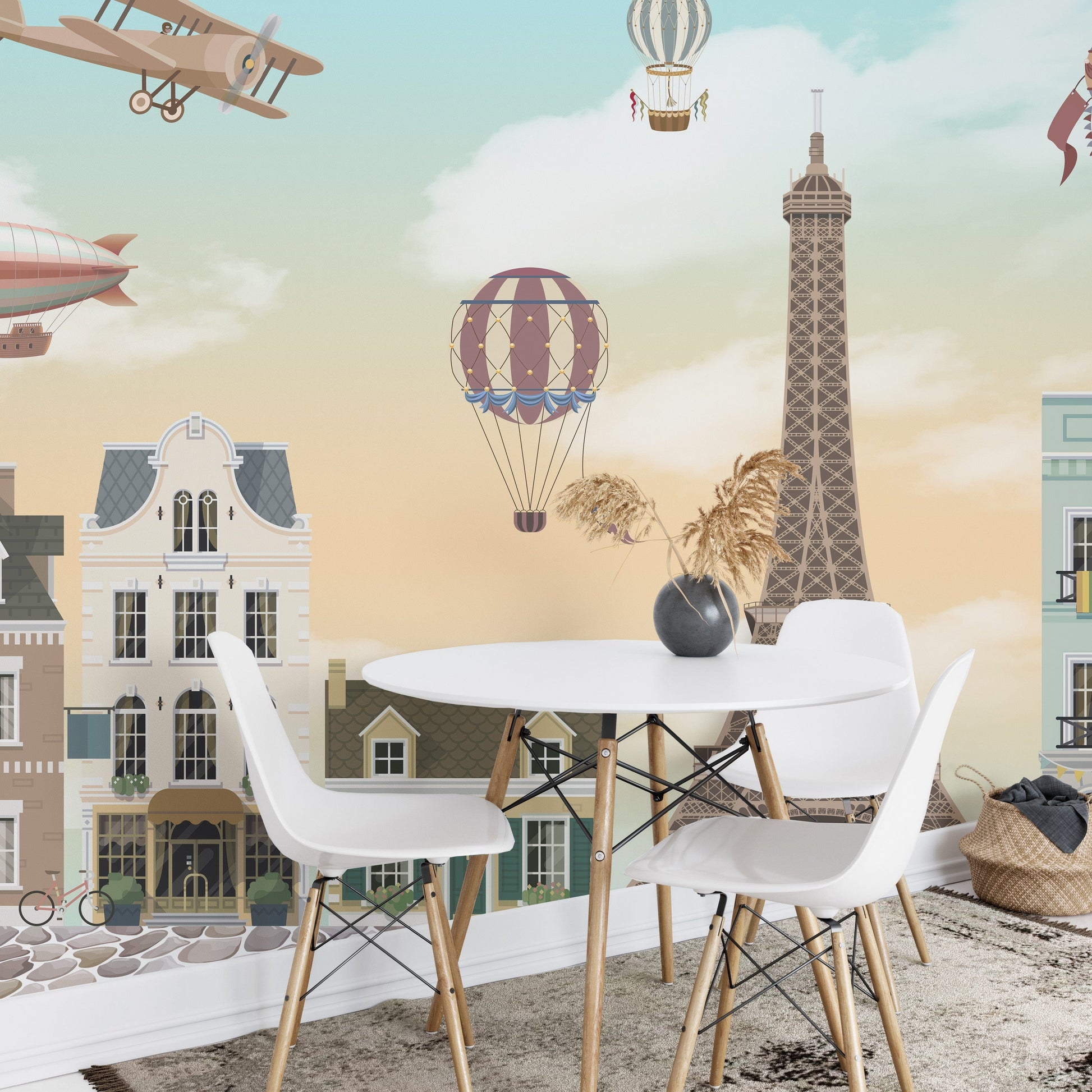 Children Room Eiffel Tower City Wallpaper Mural - Giffywalls