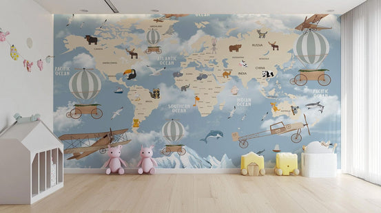 Kids room world wonderland map wallpaper mural map-13