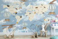 Wonderland-themed world map for kids’ rooms
