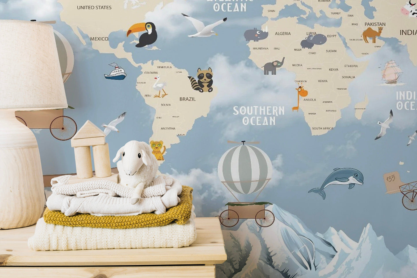 Fantasy-inspired world map mural for nursery
