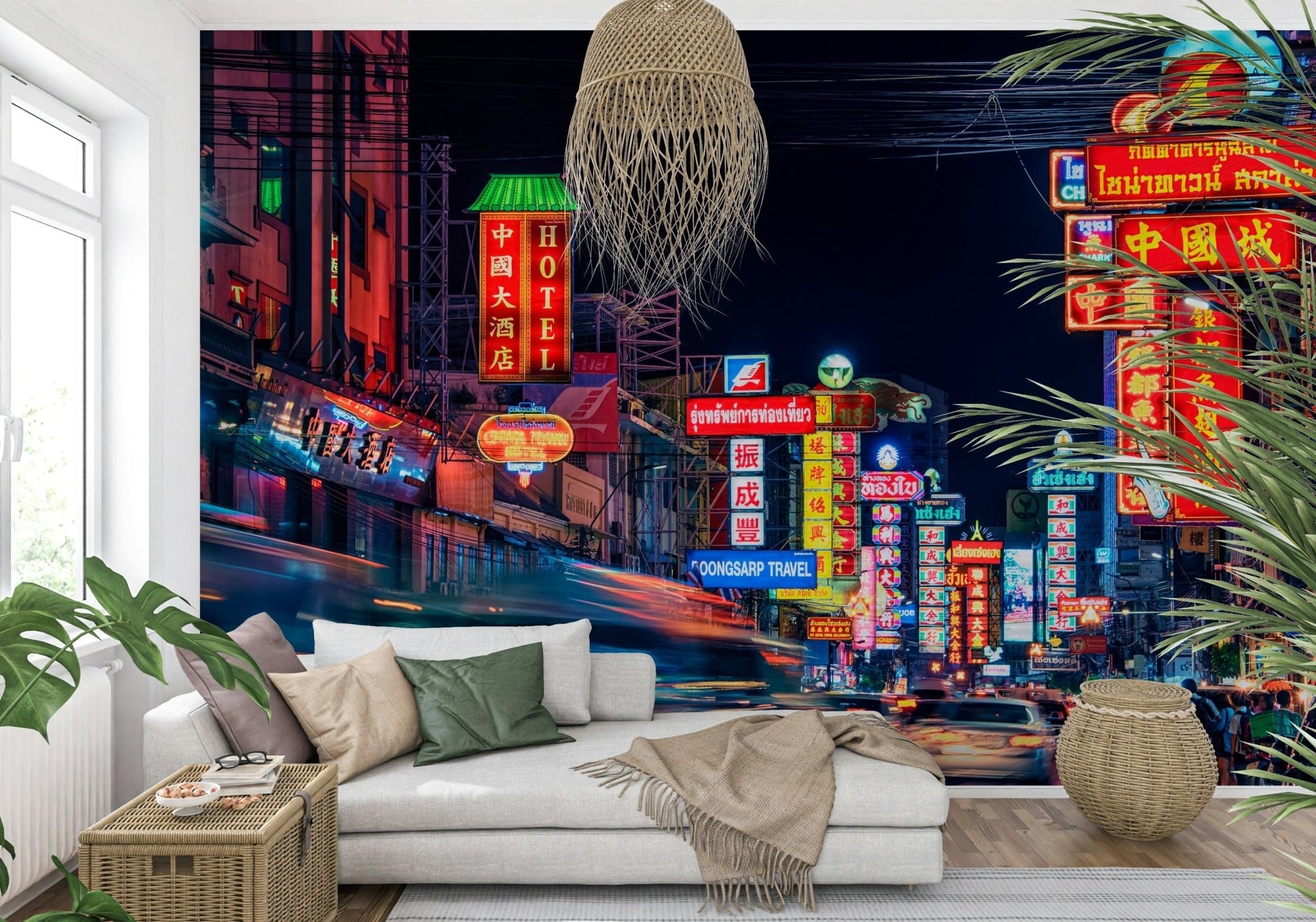 Cinematic street photography Chinatown Dreams wallpaper mural design.