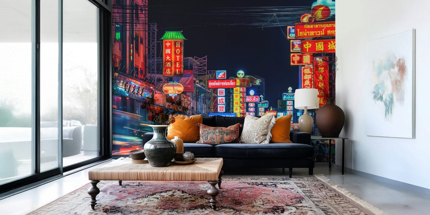 Radiant storefronts Chinatown Dreams wallpaper mural for bedrooms.