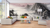 Majestic mountain and misty wall mural
