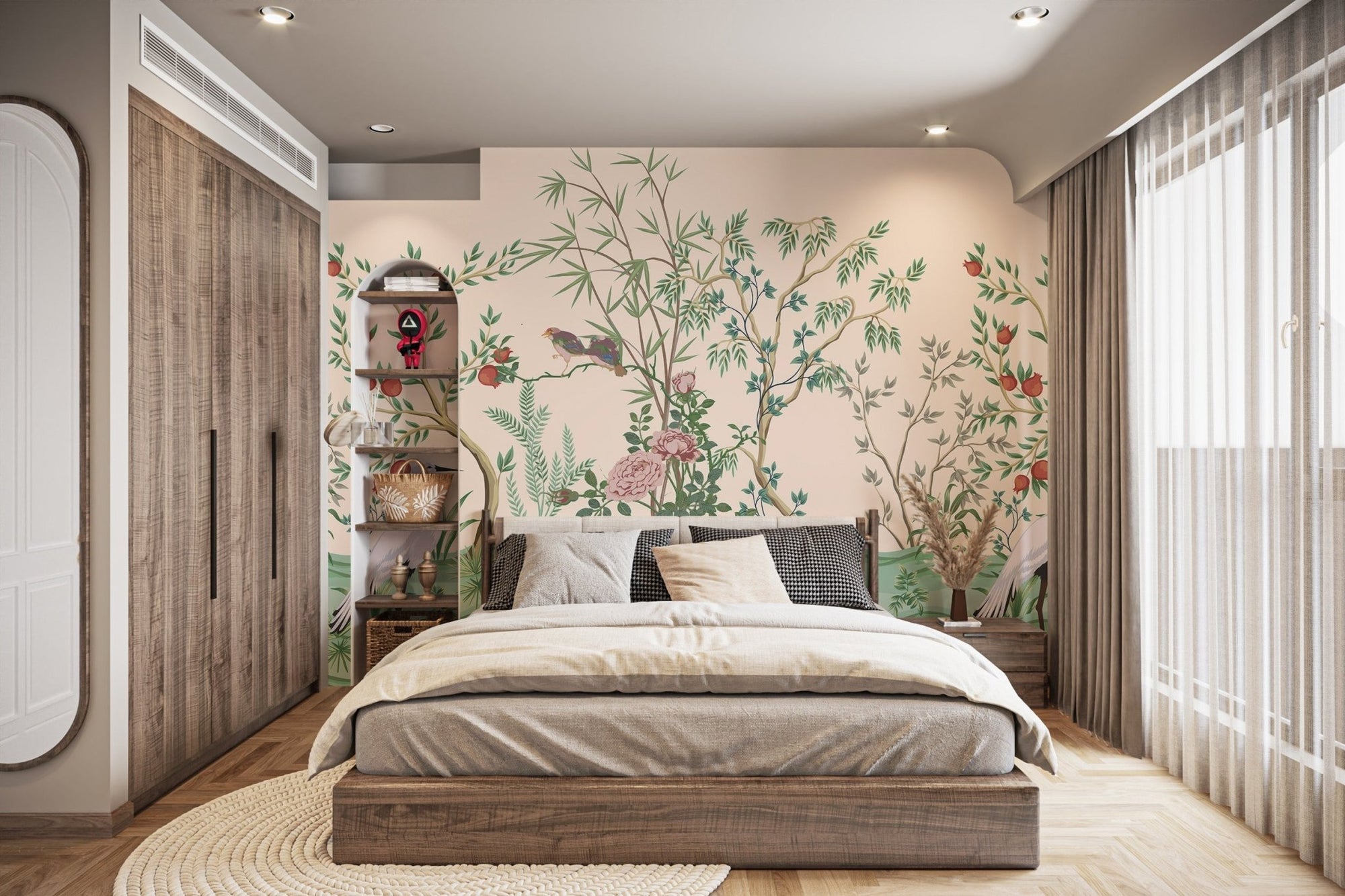 Elegant garden wallpaper with Chinese charm, C175