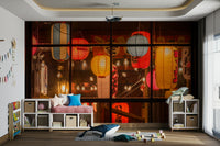 Lantern-filled shopfront wallpaper for walls

