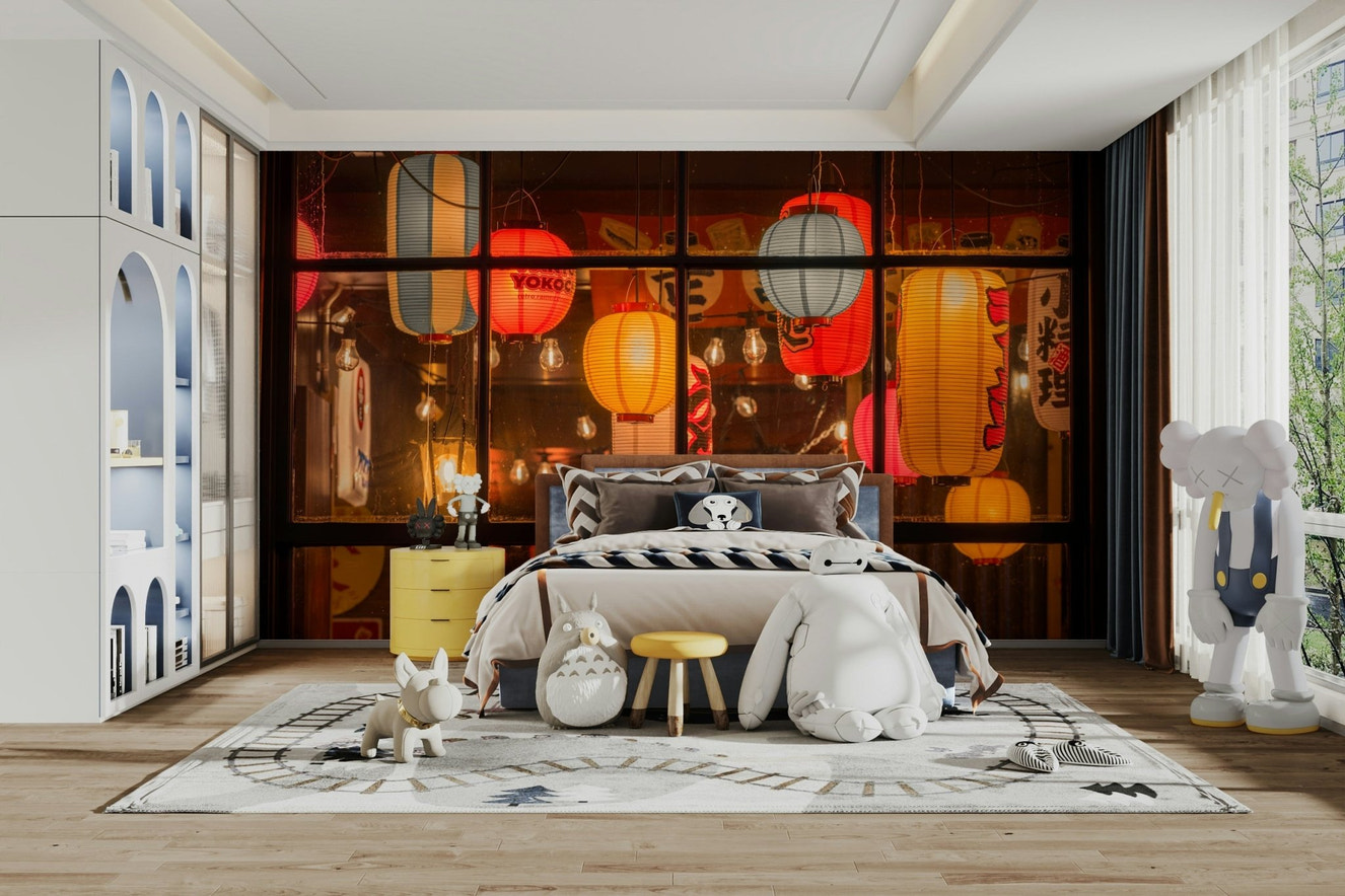 Chinese lantern shop wall mural with color

