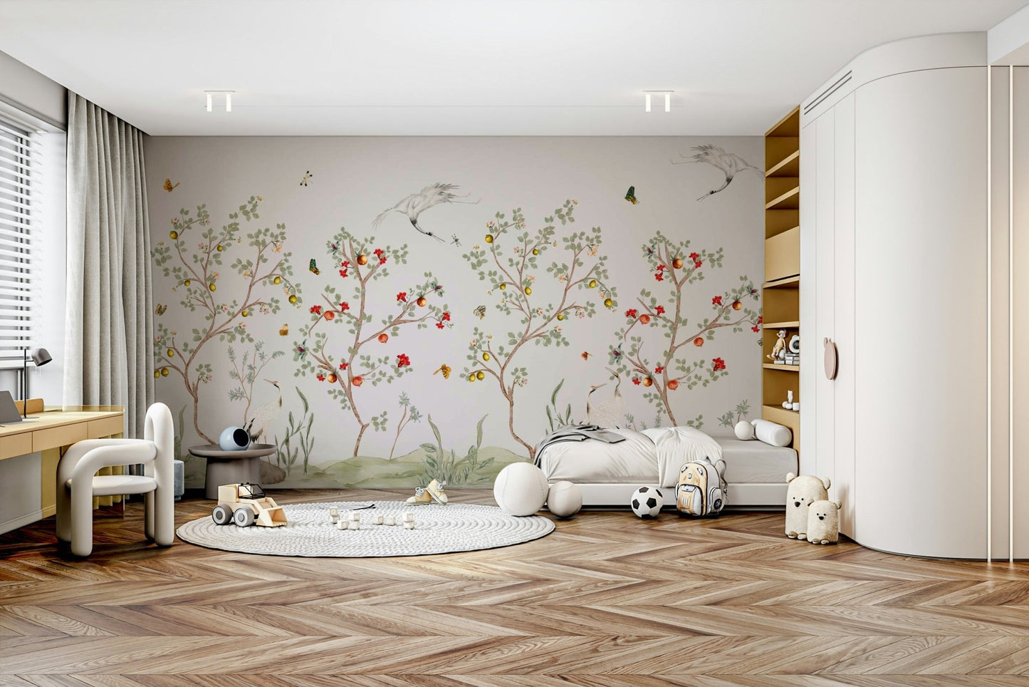 The peel and stick wallpaper on a smooth wall surface.

