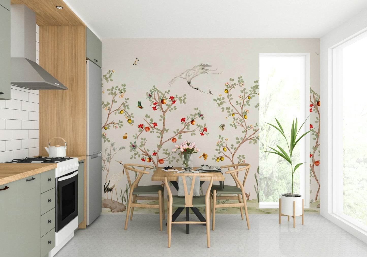 A close-up of the detailed texture in the pomegranate and lemon design.

