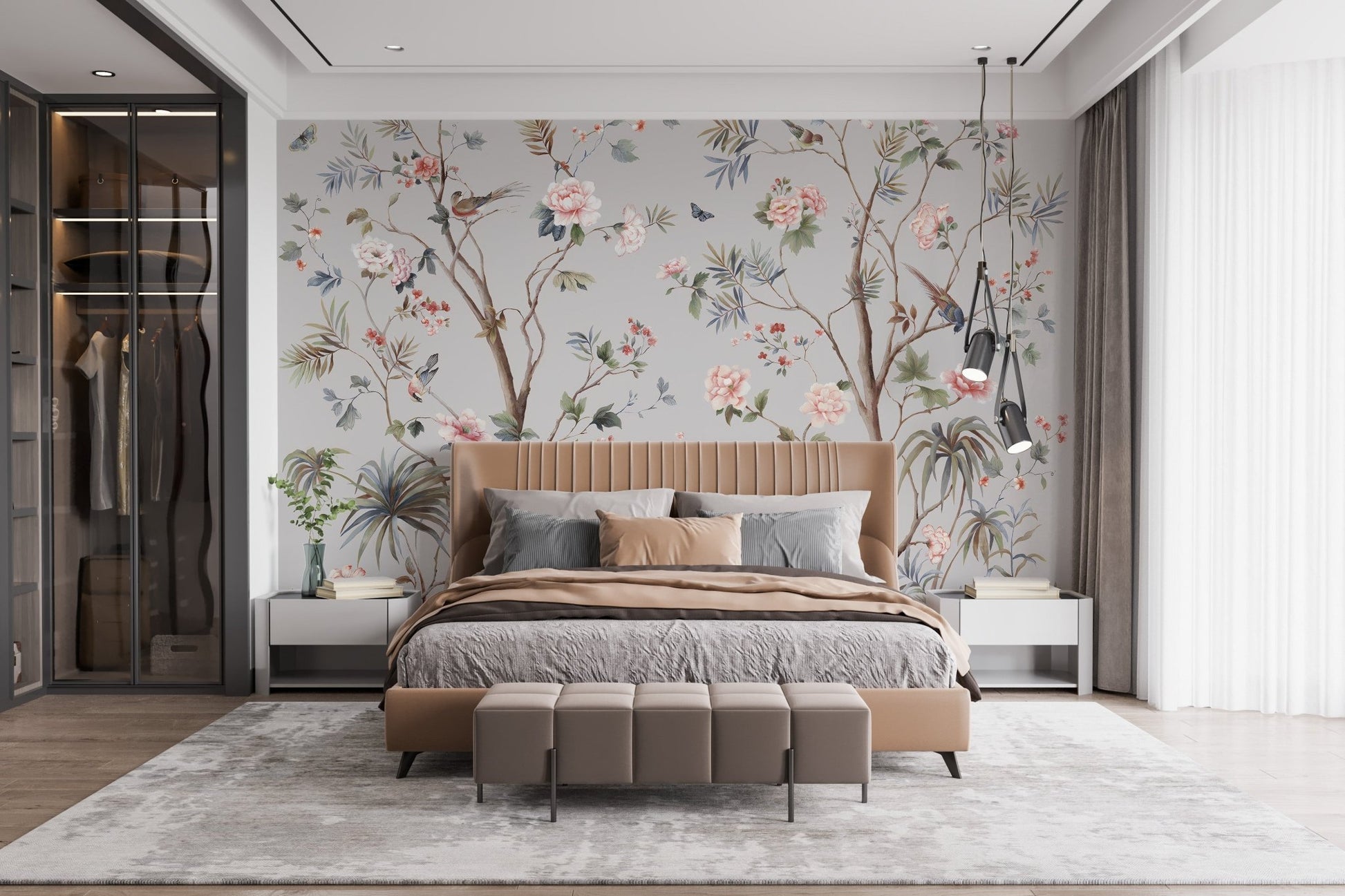 Chinoeserie Floral design Wallpaper Mural - Giffywalls A508