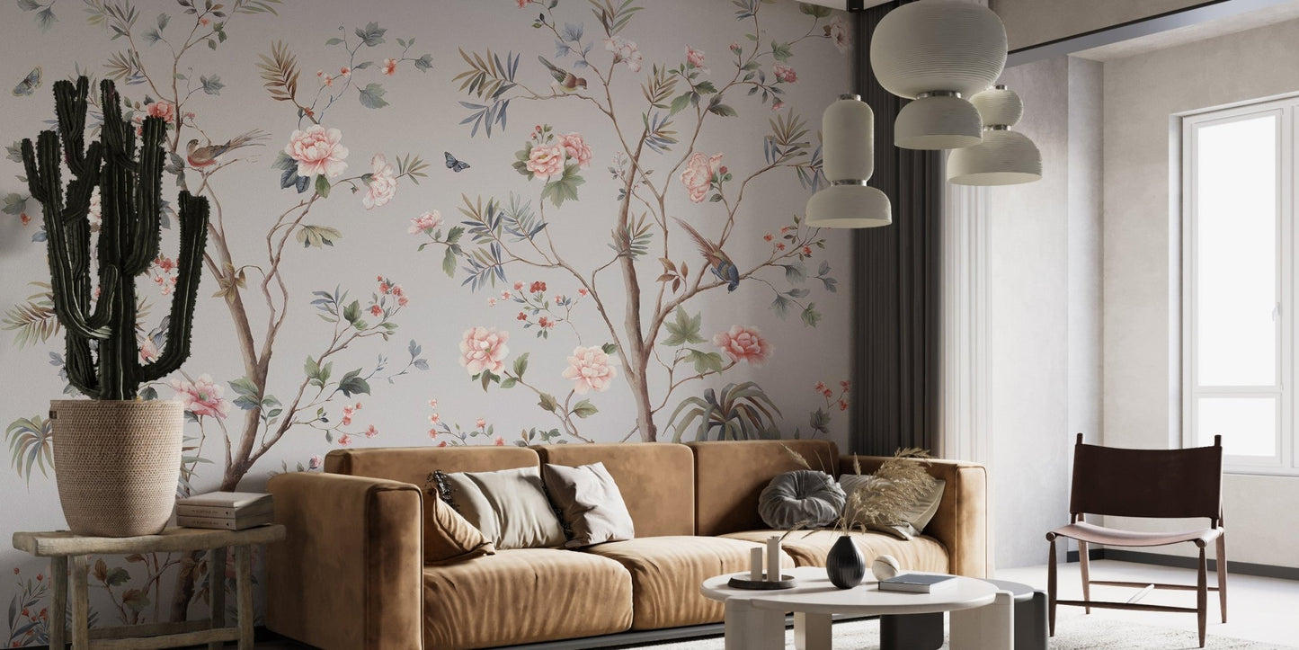 Chinoeserie Floral design Wallpaper Mural - Giffywalls A508