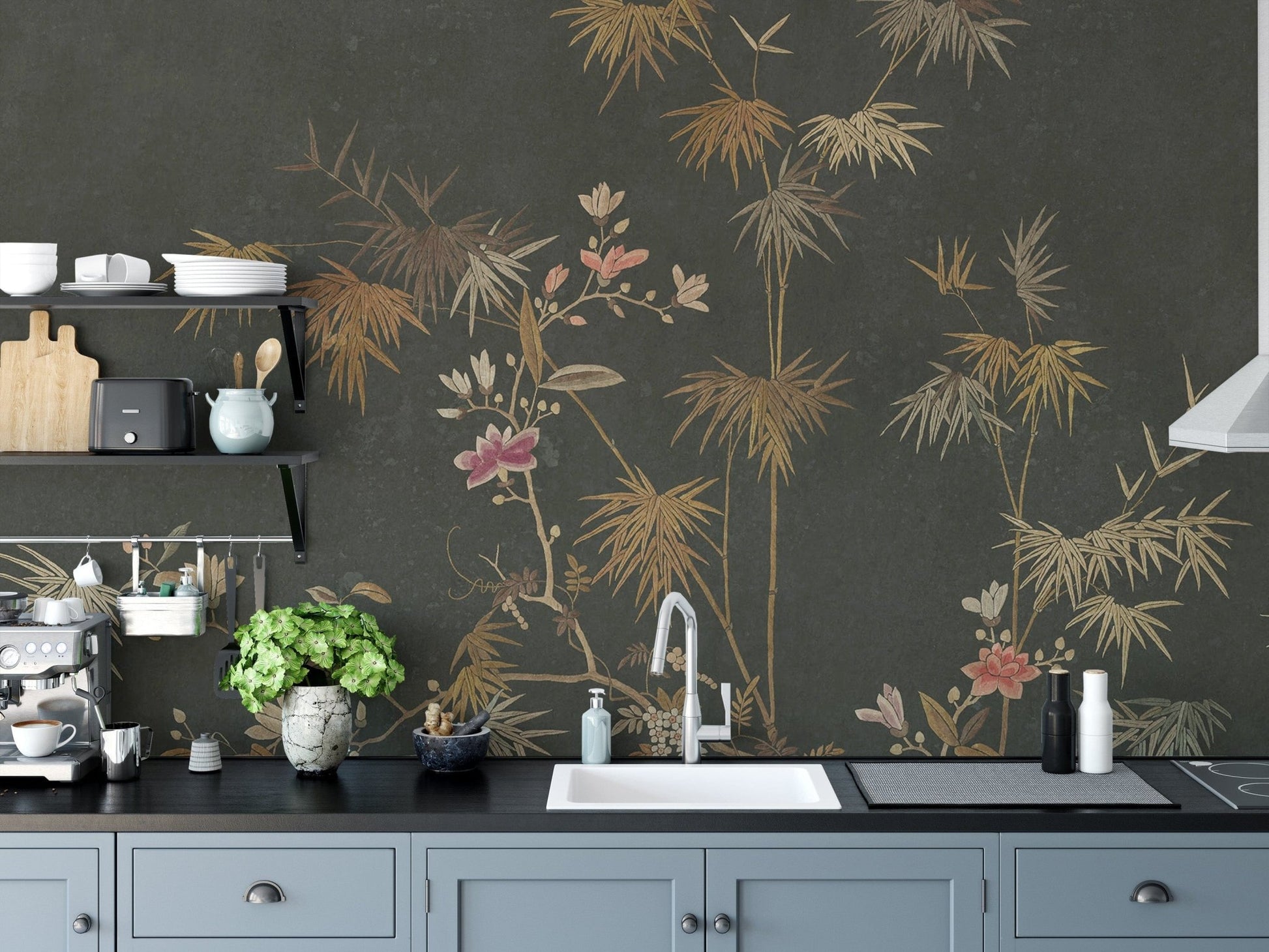 Chinoiserie Wallpaper, bamboo garden-inspired design C546