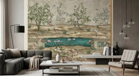 Stone balcony edges add structure to this garden pond wall mural, GD9008