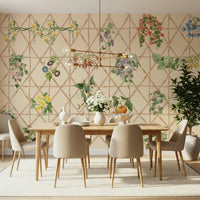 Dining area chinoiserie floral wallpaper with trees and birds full wall