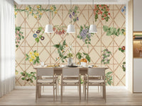 Study room chinoiserie garden wall mural in pastel tones feature wall